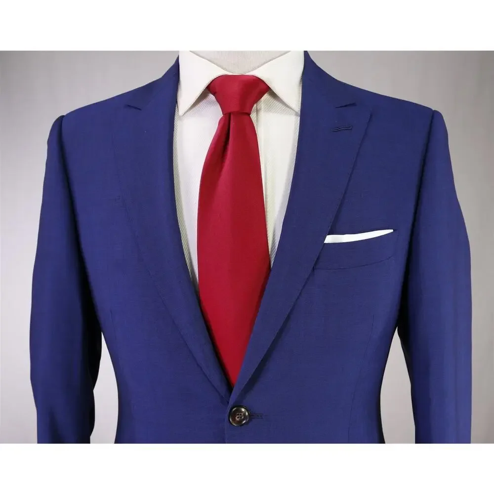 Custom Tailored Bespoke Current Royal Blue 2-Btn Peak Lapel Slim Wool Suit 36S